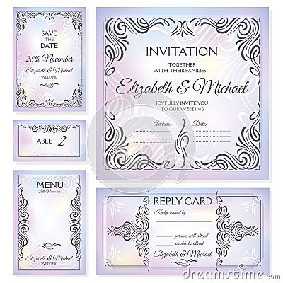 Calligraphic vintage floral wedding cards collection Vector Illustration