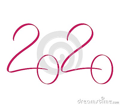 Calligraphy design template for 2020 Year. Hand drawn red number 2020 happy new year lettering on white background by brush. Vector Illustration