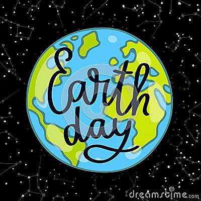 Calligraphy Earth Day. Vector Vector Illustration