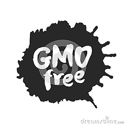 Calligraphy GMO Free Label on a Black Inkblot Vector Illustration