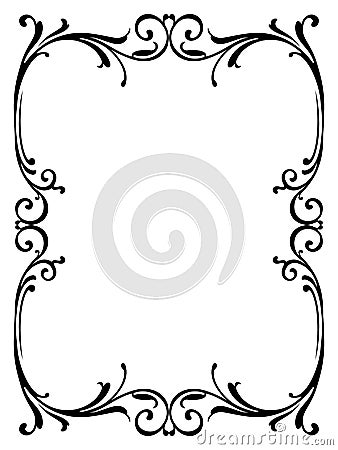 Calligraphy penmanship curly baroque frame black Vector Illustration