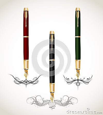 Calligraphy penmanship decorative with pens Vector Illustration