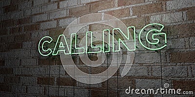 CALLING - Glowing Neon Sign on stonework wall - 3D rendered royalty free stock illustration Cartoon Illustration