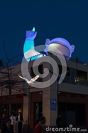 Calling Occupants art installation by Felipe Reynolds at White Night Geelong. Editorial Stock Photo