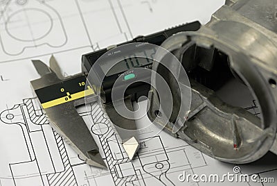 Calliper and mechanical part Stock Photo