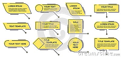Callout title. Call text graphic, modern infographic layout titles and video callouts textbox vector set Vector Illustration