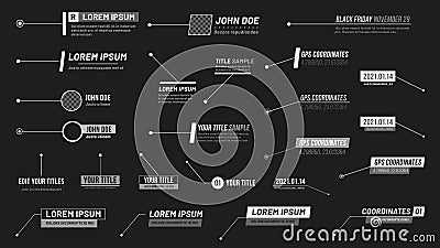 Callouts titles. Callout bar labels, information call box bars and modern digital info boxes layout templates vector Vector Illustration