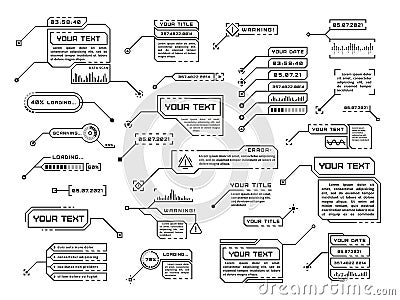 Callouts titles. Isolated tech digital callout template, hud style text title. Futuristic technology textbox Vector Illustration
