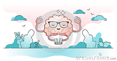 Calm brain meditation as mind relaxation and mental harmony outline concept Vector Illustration