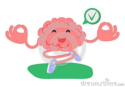 Calm brain meditation to relax balance or mental wellness tiny person concept. Organ character with Vector Illustration