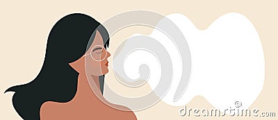Calm breathing woman with closed eyes Wellness female character practice deep breathing. Young modern girl doing inhale Vector Illustration