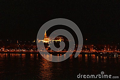 calm Danube at night in Budapest. Stock Photo