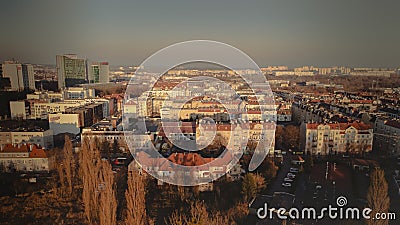 Calm district with houses, top view. Streets, parks and roads. Residential area drone photo Editorial Stock Photo