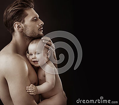 Calm father carrying his beloved, cute son Stock Photo