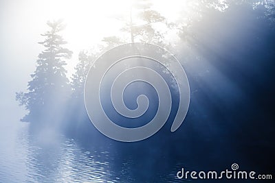 Calm Foggy Lake in the Morning Stock Photo