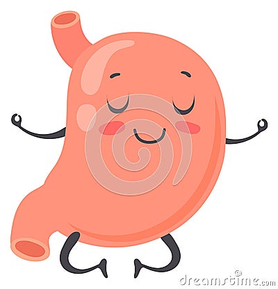 Calm happy stomach. Digestion mascot with smiling face Vector Illustration