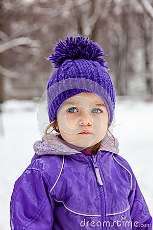 Calm little girl emotional portrait, closeup. Stock Photo