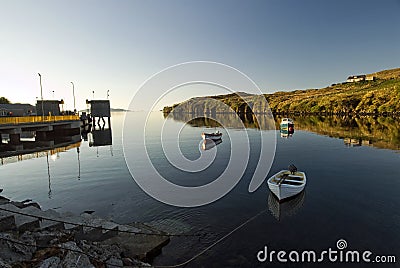 Calm morning in Tarbert Harbor, Isle of Harris, Outer Hebrides, Scotland Stock Photo