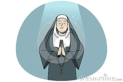 Nun praying with rosary Vector Illustration