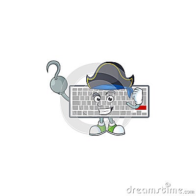 Calm one hand Pirate white keyboard mascot design wearing hat Vector Illustration