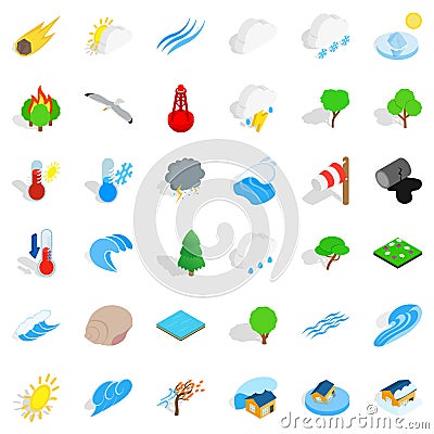 Calm place icons set, isometric style Vector Illustration