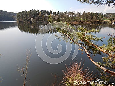 Calm quiet morning at slapy dam in czech Stock Photo