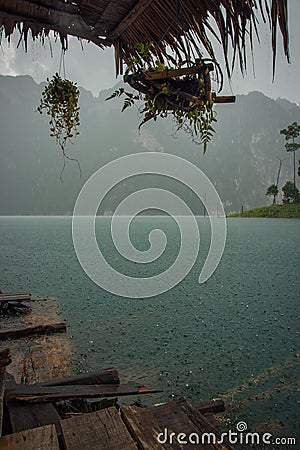 Rainy landscape at Chieou Laan lake in Thailand Stock Photo