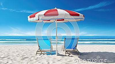 a calm and relax beach scene with two chairs, ai generated image Stock Photo