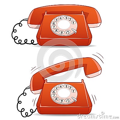 Calm and ringing old-fashioned cartoon phone Vector Illustration