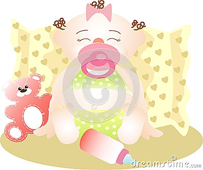 Calm small girl sleeping Vector Illustration