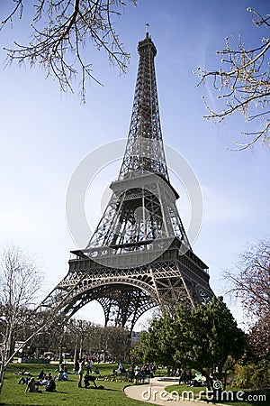 Calm sunny eiffel tower view Stock Photo