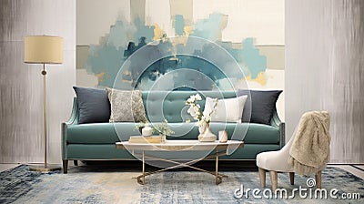 Calm Waters: A Blue And White Drawing On Canvas With Pixelated Elements Stock Photo