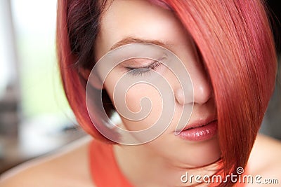 Calm young woman with eyes closed Stock Photo