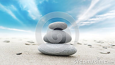 Calm zen meditate background with rock pyramid Stock Photo