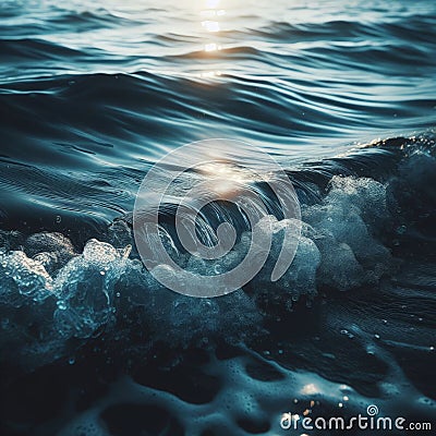 Calming blue sea with dramatic landscape behind Stock Photo