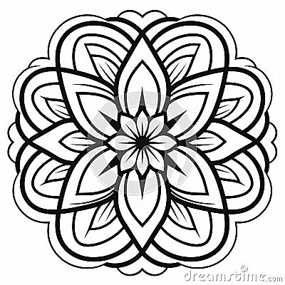 Calming Symmetry: Flower Design Coloring Page Stock Photo