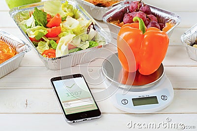 Salad and calorie counter app Stock Photo