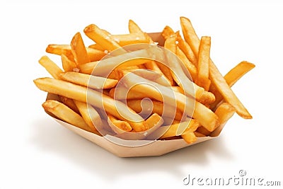 isolated french meal potato snack chip fast fry fat yellow. Generative AI. Stock Photo