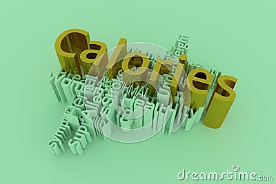 Calories, health, lifestyle keyword words cloud. For graphic design, texture or background. 3D rendering. Stock Photo