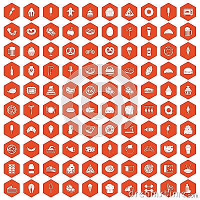 100 calories icons hexagon orange Vector Illustration