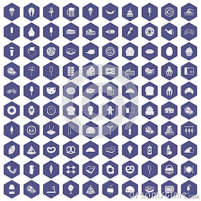 100 calories icons hexagon purple Vector Illustration