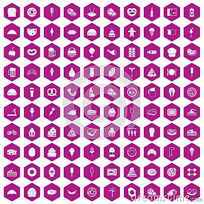 100 calories icons hexagon violet Vector Illustration