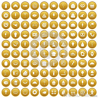 100 calories icons set gold Vector Illustration