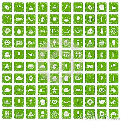 100 calories icons set grunge green Vector Illustration