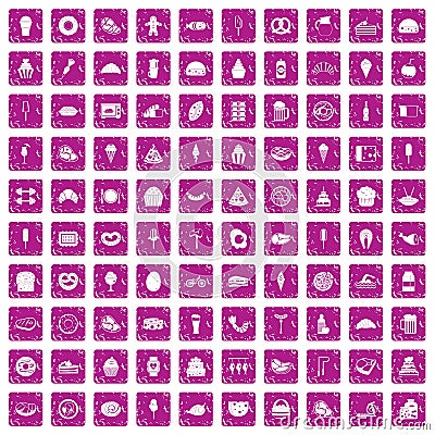 100 calories icons set grunge pink Vector Illustration