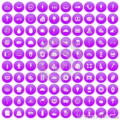 100 calories icons set purple Vector Illustration