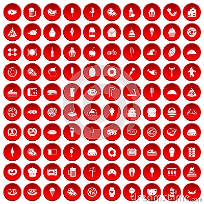 100 calories icons set red Vector Illustration