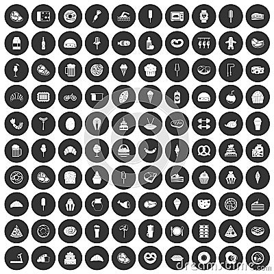 100 calories icons set black circle Vector Illustration