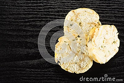 Fresh carlsbad bread dumpling on black wood Stock Photo