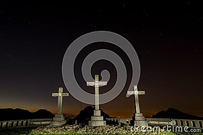 Calvario, calvary, three crosses at Urkiola Stock Photo